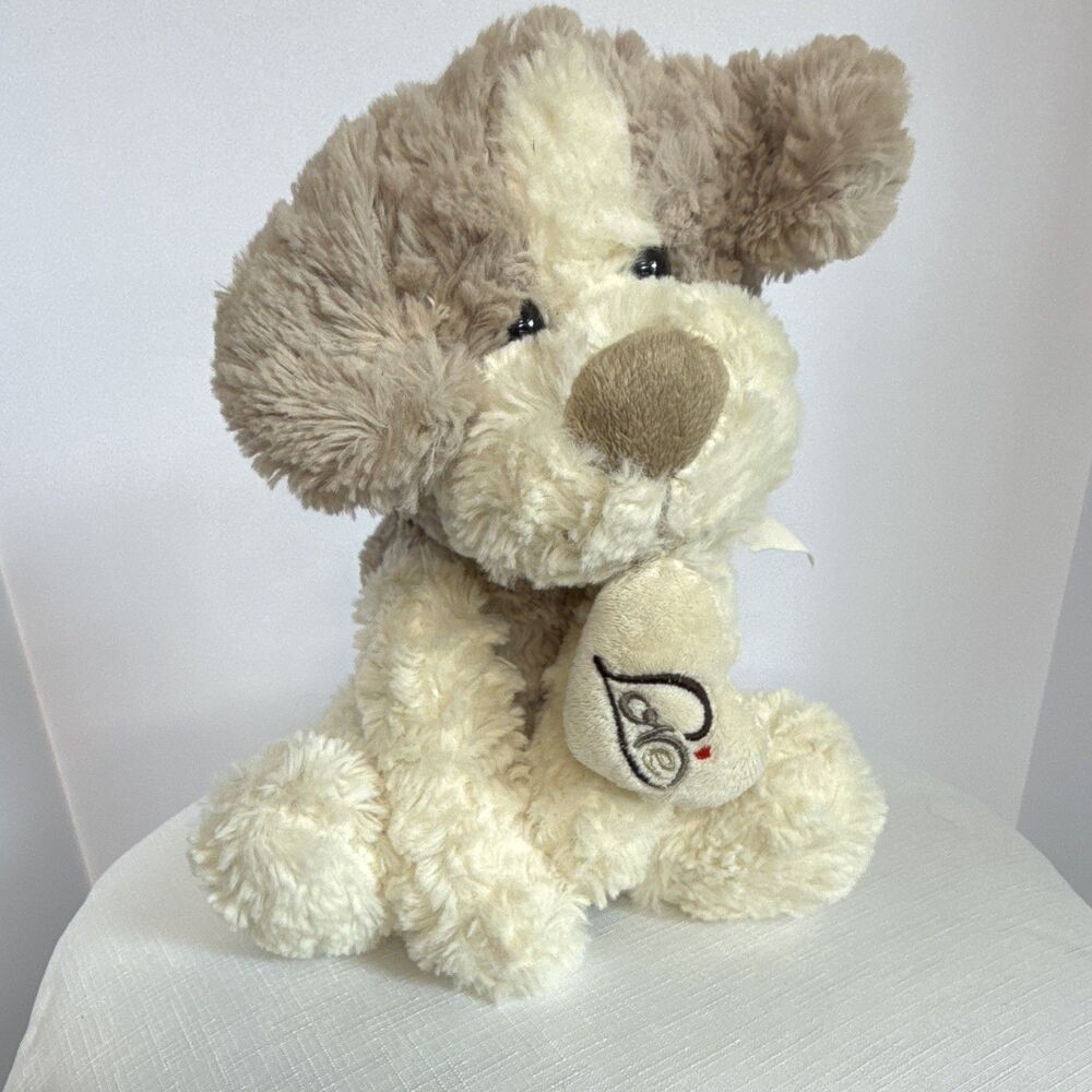 Inter-American Products Cream & Brown Puppy Dog Valentine Plush holding "Love"